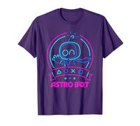 Astro Bot Neon Waving Character with Icons Video Game T-Shirt, Men, Purple, Medium