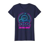 Astro Bot Neon Waving Character with Icons Video Game T-Shirt, Women, Navy Blue, X-Large