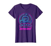 Astro Bot Neon Waving Character with Icons Video Game T-Shirt, Women, Purple, Small