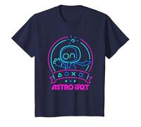 Astro Bot Neon Waving Character with Icons Video Game T-Shirt, Youth, Navy Blue, Small