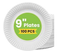 Astro Maison 100 Pack Paper Plates 9 inch | Biodegradable Disposable Plates for Parties, BBQs, Picnics | Eco Friendly Compostable White Paper Plate | Leak Resistant & Microwave Safe