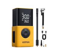 AstroAI Car Tyre Inflator Air Compressor, Portable USB Rechargeable Electric Bike Pump 150 PSI, Tyre Pump with Pressure Gauge Digital Dual Values Display, for Car, Bike, Motorbike, Ball (Yellow Case)