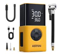 AstroAI Car Tyre Inflator Air Compressor, Portable USB Rechargeable Electric Bike Pump 150 PSI, Tyre Pump with Pressure Gauge Digital Dual Values Display, for Car, Bike, Motorbike, Ball (Yellow Case)