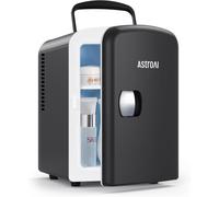 AstroAI Mini Fridge 4 Litre, 6 Can Portable AC+DC Power Cooler, for Bedrooms, Cars, Offices; Skincare, Makeup, Cosmetics, Food (Black)