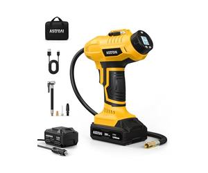 AstroAI Tyre Inflator Air Compressor Dual Power DC 12V Corded & Cordless 20V Battery [37WH High-Capacity], 160 PSI Portable Handheld Tyre Pump with Digital Gauge for Large Car SUV MPV Motorcycle Bike
