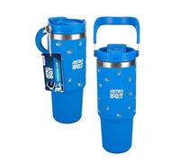 Paladone Astro Bot 900ml Insulated Tumbler with Handle and Straw, Slim Car Cup Holder Base, Officially Licensed Drinkware