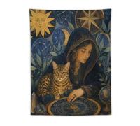 Astrologer Tabby Cat Wall Tapestry, Human Pet Companionship Bedroom