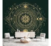 Astrological Fantasy Wall Mural Compass Moon Phases Gold Black Wallpaper, Wall Decals Home Decor TV Background Large Art Wallpaper Painting Posters Decor 450 x 315 cm