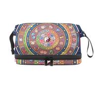 Astrological Fortune Wheel Double Layer Cosmetic Bag for Women and Girls, Travel Toiletry Bag Makeup Handy Pouch Organiser Bag with Brush Compartment