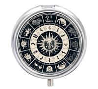 Astrological Sign Pill Box Medicine Pill Organizer 3 Compartment Daily Pill Case Small Pill Container Round Pill Holder Travel Pill Box Metal Pill Case for Purse Pocket
