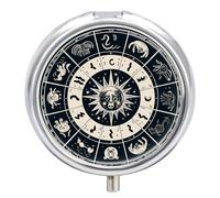 Astrological Sign Pill Box Medicine Pill Organizer 3 Compartment Daily Pill Case Small Pill Container Round Pill Holder Travel Pill Box Metal Pill Case for Purse Pocket