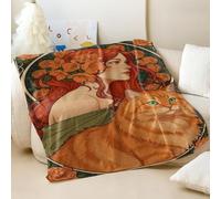 Astrological Tattoo Print Blanket, Dreamy Black Cat Art Flannel Throw, Elegant Couch Bed Blanket for Women (04,200x200cm)