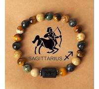 Astrological Tiger Eye Stone Bracelet - Zodiac Constellation Bracelets, Natural Energy Stone Black Onyx Beaded Stretch Bracelets Stress Relief Healing Crystal Beads Bracelet (Sagittarius)