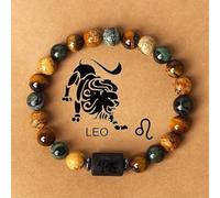 Astrological Tiger Eye Stone Bracelet - Zodiac Constellation Bracelets, Natural Energy Stone Black Onyx Beaded Stretch Bracelets Stress Relief Healing Crystal Beads Bracelet (Leo)