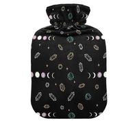Astrology Crystals Moons Black Hot Water Bottle with Cover for Pain Relief Hand Feet Warmer for Sports Injuries, 1L