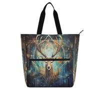 Astrology Deer Safari Cyan Kids Book Tote for Kids Adults Sturdy Reusable Book Bag Grocery Bag with Zipper for College Shopping Beach Rainbow