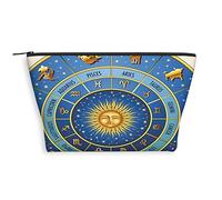 Astrology Design,Cosmetic Bag for Women,Wheel of Astrological Moon Sun in Middle,Roomy Makeup Bags Travel Water Resistant Toiletry Bag Accessories Organizer,Yellow