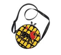 Astrology Purple Checkered Black Round Womens Purses Crossbody Womens Handbags Date Canvas Messenger Purse, Leo Lion Yellow Black, One Size