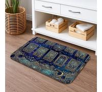 Astrology Quick Dry Bath Mat, Cosmic Blue Galaxy Pattern Absorbent Non Slip Shower Mat, Year-Round Washable Flannel Bath Rugs for Bathroom Decor 16x24 Inch
