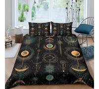 Astrology Tarot Printed Single Duvet Cover Set Cosmic Theme Bedding Set Ultrasoft Microfiber Quilt Cover 155x220 cm with Zipper and 2 Pillowcases for Single Bed C.2199