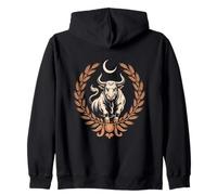 Astrology Taurus Bull Under Crescent Moon Emblem Zip Hoodie