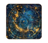 Astrology Wheel with Zodiac Signs on Constellation Map Microfiber Leather Coaster