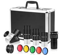 Astromania Telescope Accessory Set 12 Piece, 2 Inch Eyepiece and Filter Accessory Kit, 3pcs Kellner Telescope Eyepieces, 5pcs Colored Filters, Barlow Lens 2X ED, 2 Inch Diagonals & Sturdy Carry Case