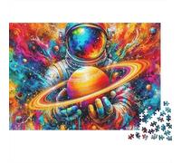 Astronaut 1000 Piece Jigsaw Puzzle for Adults Astronaut Holding Saturn Planet in Neon Sky Premium Thick Sturdy Vibrant Challenging Hard Stress Relief Gift 52x38cm/1000pcs