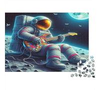 Astronaut 1000 Piece Puzzle for Adults Astronaut Playing Guitar on Moon Educational Game Decompression Brain Game 38x26cm/1000pcs