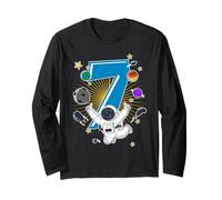 Astronaut 7 Year Old Solar System Outer Space 7th Birthday Long Sleeve T-Shirt