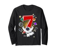 Astronaut 7 Year Old Solar System Outer Space 7th Birthday Long Sleeve T-Shirt