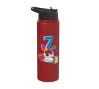 Astronaut 7 Year Old Solar System Outer Space 7th Birthday Stainless Steel Insulated Water Bottle