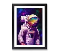 Astronaut Above Earth Framed Print | A2 Black Framed Wall Art | Ready to Hang | Modern Space Picture | Living Room Bedroom Lounge Office