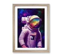 Astronaut Above Earth Framed Print | A2 Oak Framed Wall Art | Ready to Hang | Modern Space Picture | Living Room Bedroom Lounge Office