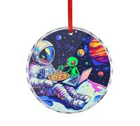Astronaut Aliens Pizza Decorative Hanging Glass Ornaments Christmas Tree Decorations Indoor Home Pendant Gifts 1PCS
