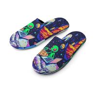 Astronaut Aliens Pizza Men's Slippers Memory Foam Indoor House Shoes Lightweight Washable Slipper 47-48_（13-14）