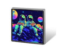 Astronaut Aliens Pizza Square Metal Brooches 1 Inch Memorial Badges Exquisite Decorations Pins for Clothing