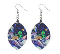 Astronaut Aliens Pizza Trendy Wooden Earrings Lightweight Charms Pendant Hooks Gifts for Women Apricot Shaped