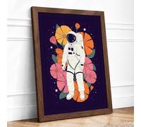 Astronaut Among Blooms Modern Framed Wall Art Print A3 (42×29.7cm) Walnut, Wall Decor for Living Room, Bedroom, Office & Home, Ready to Hang, Art Gift