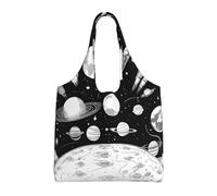 Astronaut and Alien Print Canvas Tote Bag Shoulder Handbag Large Capacity Shopping Bag