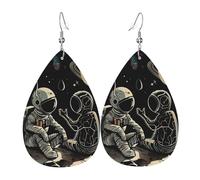 Astronaut And Alien Printed Leather Earring For Women,Teardrop Dangle Earrings For Women Friends Valentine Birthday Party Christmas Gifts