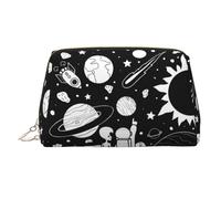 Astronaut and Alien Printed Travel Toiletry Bag, Portable Storage Pouch with Three Interior Slots for Accessories
