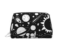 Astronaut and Alien Printed Travel Toiletry Bag, Portable Storage Pouch with Three Interior Slots for Accessories