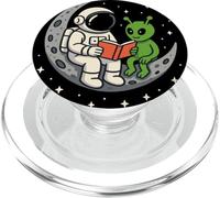 Astronaut And Alien Reading On Crescent Moon Space Storytime PopSockets PopGrip for MagSafe