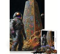 Astronaut And Ancient Obelisk Jigsaw Puzzle for Teenagers 1000 Pieces Brain Stimulation Cozy Relaxation Premium Cut Perfect Present (38X26CM)
