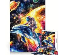 Astronaut And Dolphin Exploring Space 1000 Pieces Jigsaws Adults Puzzles Cognitive Memory Serene Escape Exact Cut Art Xmas Gift (38X52CM)