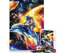 Astronaut And Dolphin Exploring Space Jigsaw Puzzle 1000 Piece for Teenagers Reasoning Practice Restful Activity Premium Edges Chic Xmas Gift (38X26CM)
