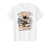 Astronaut and Galactic Cosmic Teddy Bear in Space, Galaxy Value Graphic T-Shirt, Men, White, M