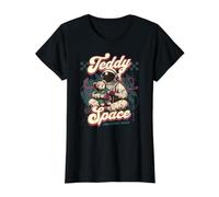 Astronaut and Galactic Cosmic Teddy Bear in Space, Galaxy Value Graphic T-Shirt, Women, Black, L