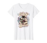 Astronaut and Galactic Cosmic Teddy Bear in Space, Galaxy Value Graphic T-Shirt, Women, White, M